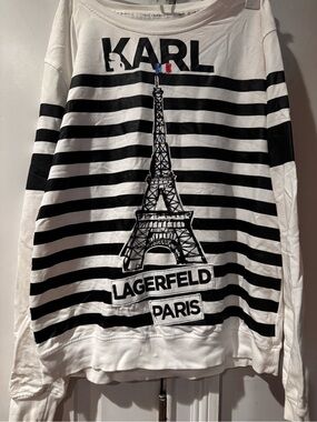 Karl Lagerfeld Paris Eiffel Tower Striped Graphic Sweatshirt.